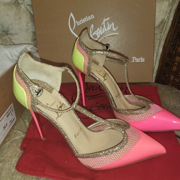 (SOLD)Authentic Louboutin MRS EARLY Patent raffia glitter luminous shoes - Picture 4 of 7